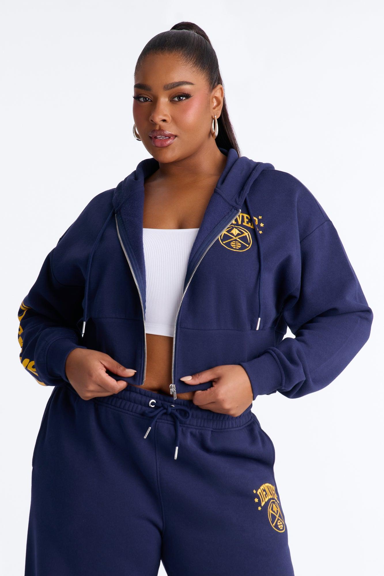 NBA Denver Nuggets Cropped Fleece Full Zip Hoodie - Navy Female Product Image