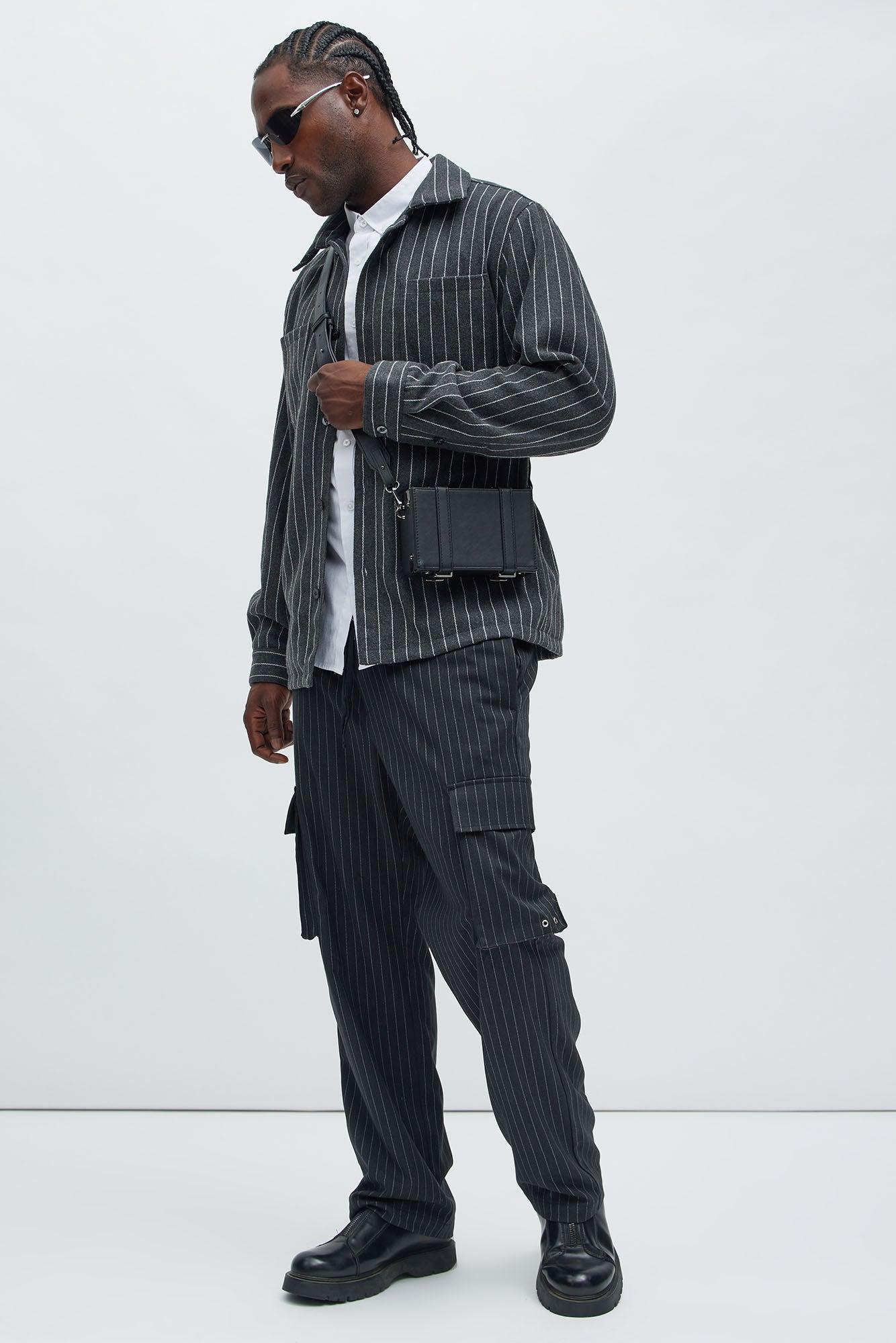 Perth Pinstripes Relaxed Cargo Pants - Black/combo Product Image