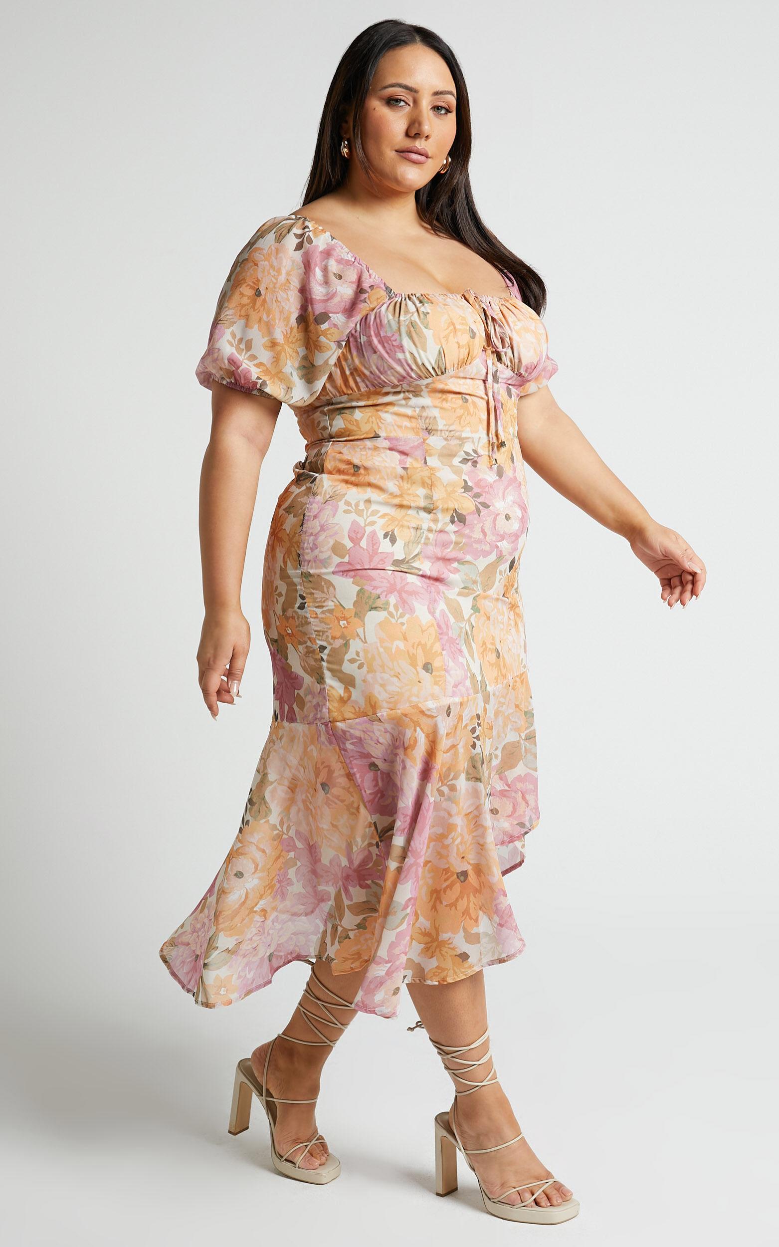 Jasalina Midi Dress - Puff Sleeve Dress in Elegant Rose Product Image