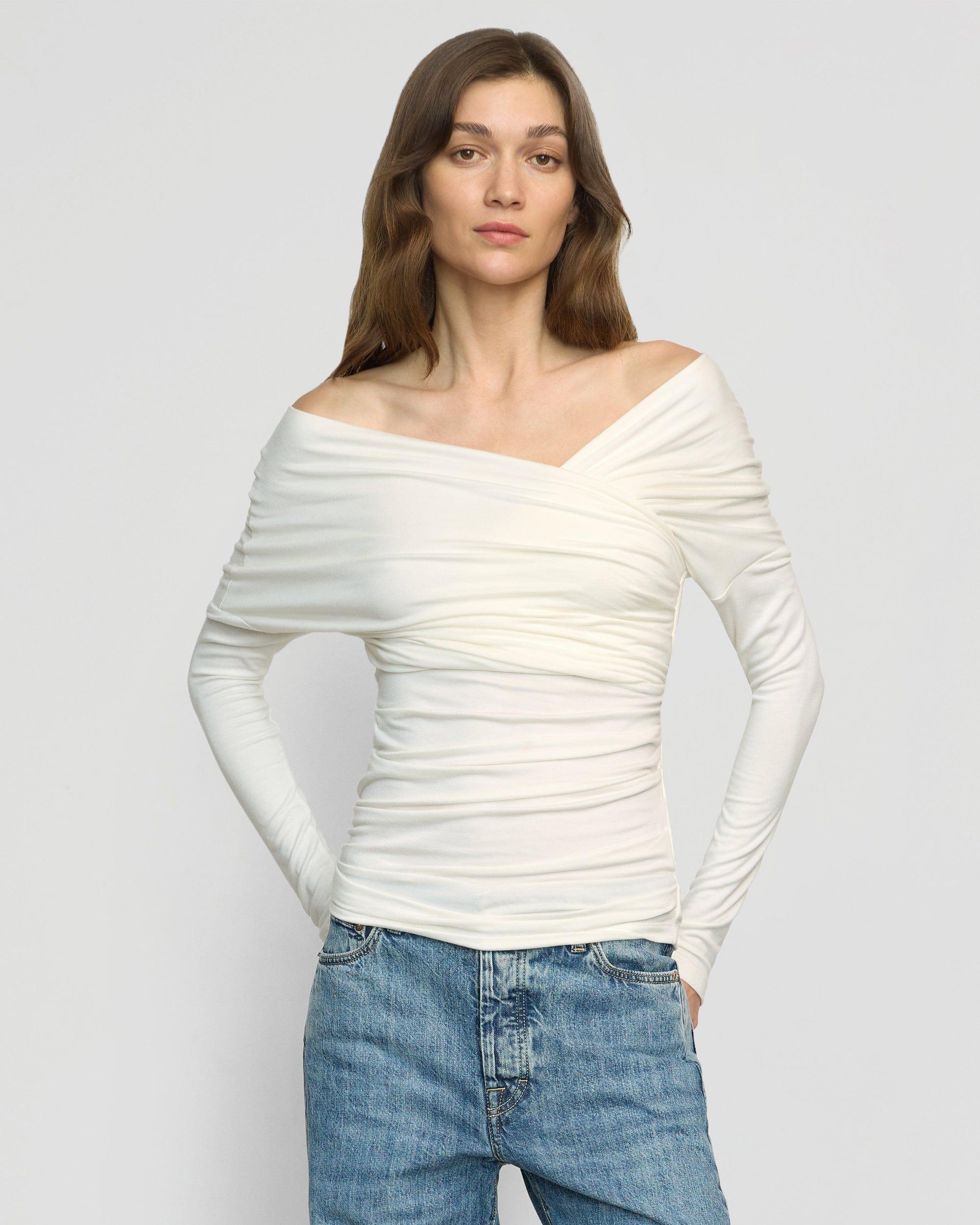 Theresa Ruched Off-Shoulder Long-Sleeve Tee Product Image