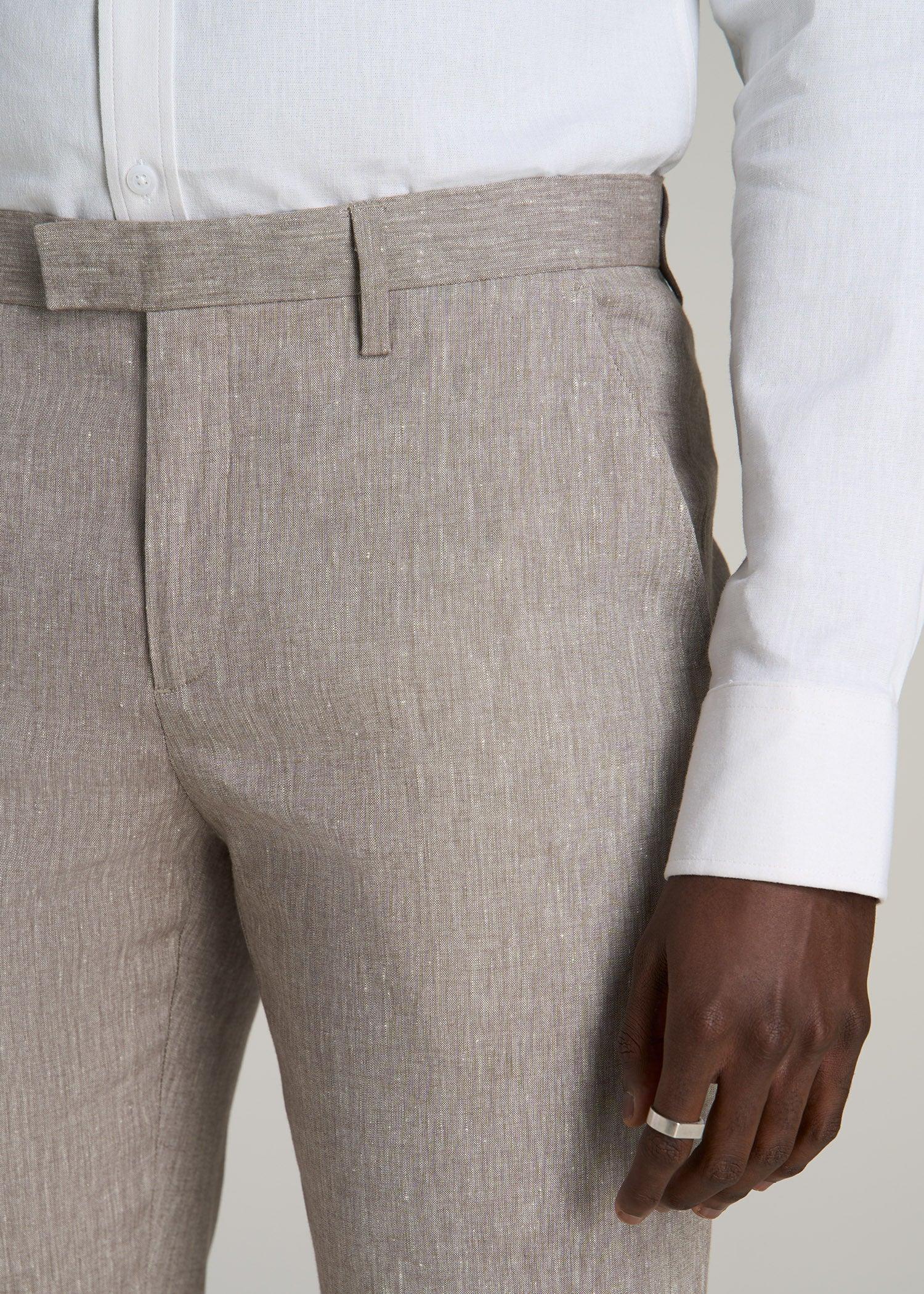 Stretch Linen Dress Pants for Tall Men in Brown Linen Product Image