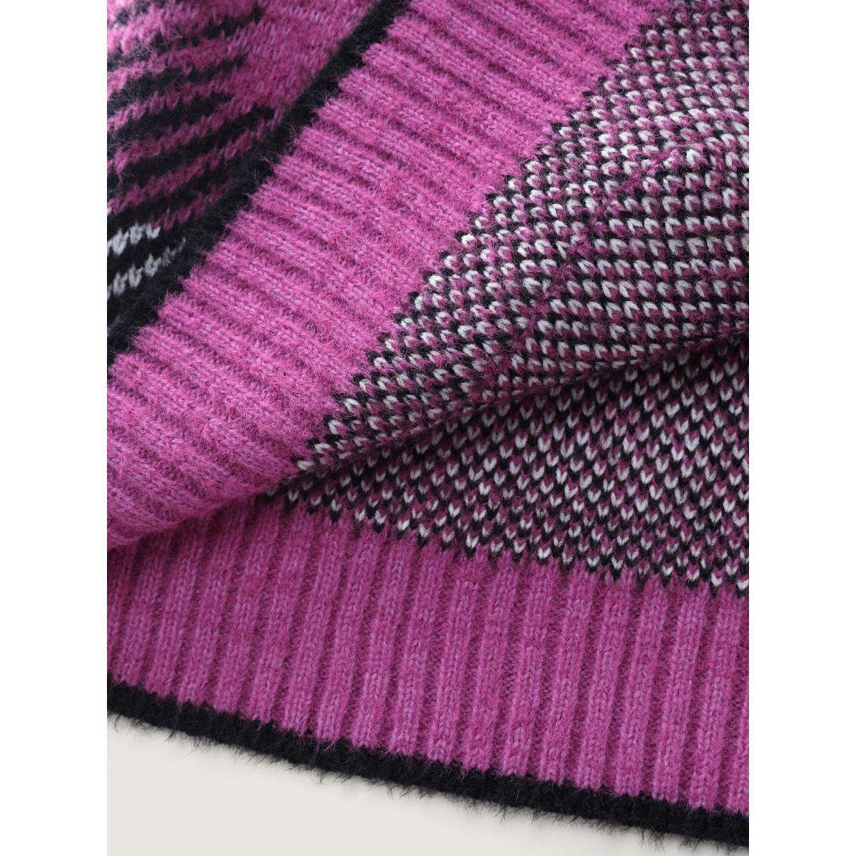 Plus Size Fuzzy Plaid Pattern Button Knit Cardigan RedViolet Women Playful Loose Long Sleeve Casual Cardigans BloomChic 14-16/1X Product Image