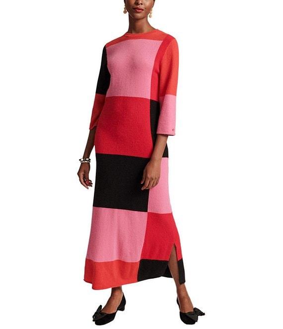 FRANCES VALENTINE Fantasia Angora Blend Color Block Crew Neck 3/4 Sleeve Maxi Dress Product Image