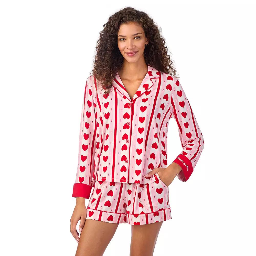 Womens Beauty Sleep Social Long Sleeve Pajama Shirt & Pajama Shorts Sleep Set, Girls Product Image