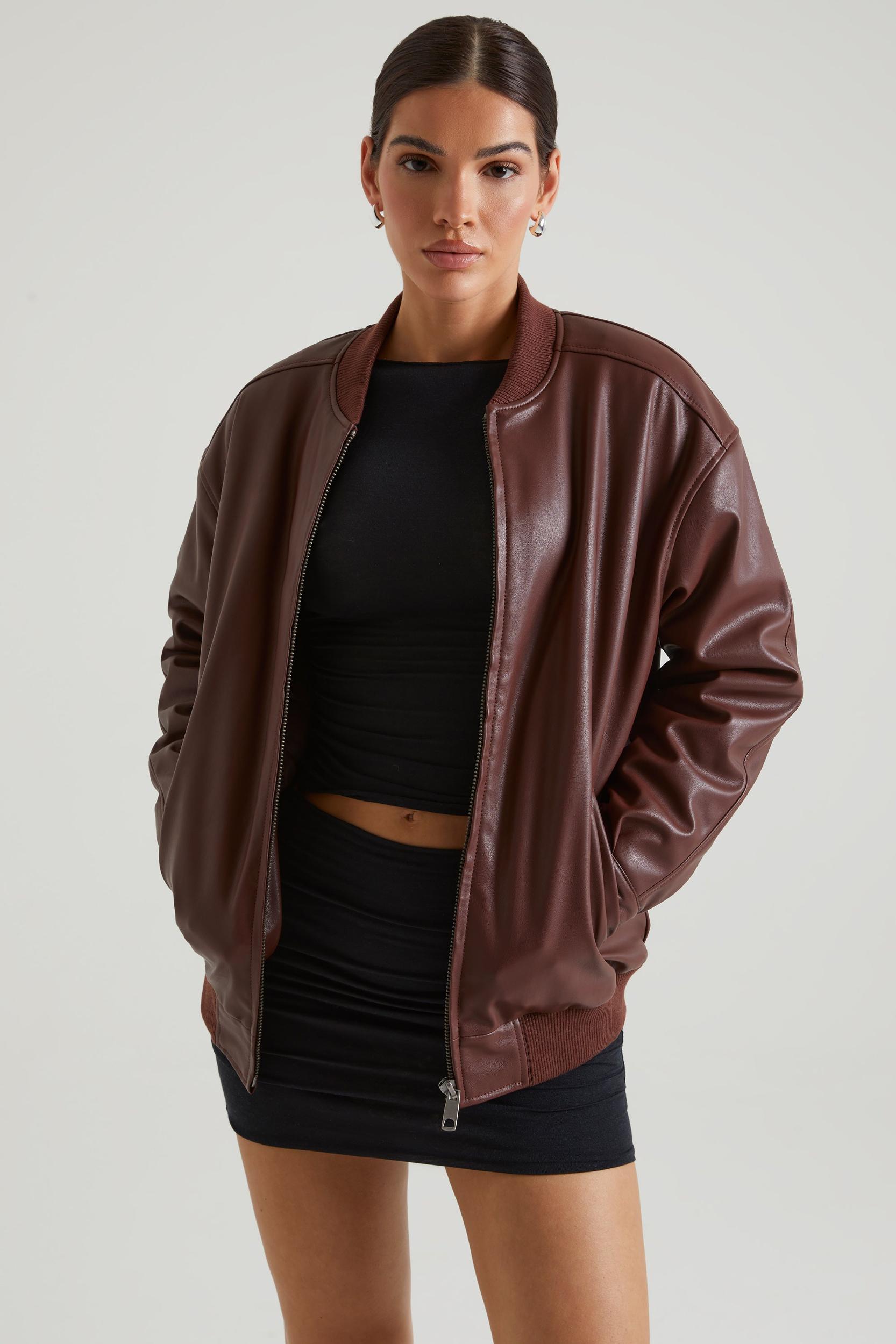 Faux Leather Jacket in Brown Product Image