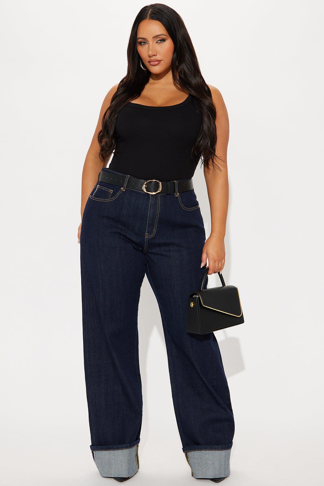 Tall Premium Cuffed Straight Leg Jeans - Dark Wash Product Image