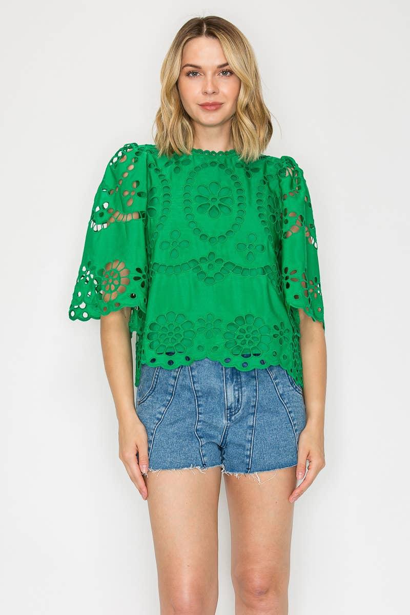 Green Daisy Eyelet Top Product Image