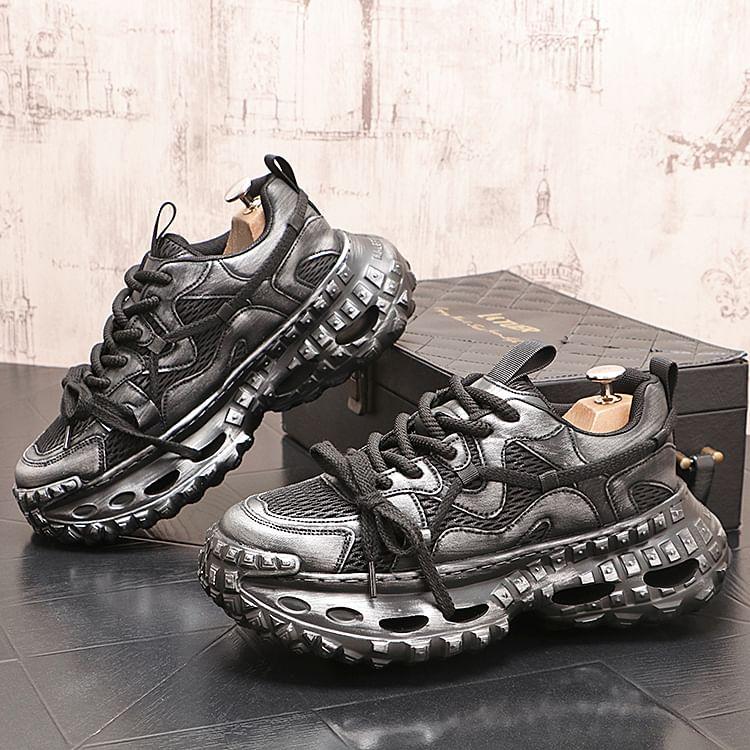 Platform Mesh Panel Lace-Up Sneakers Product Image