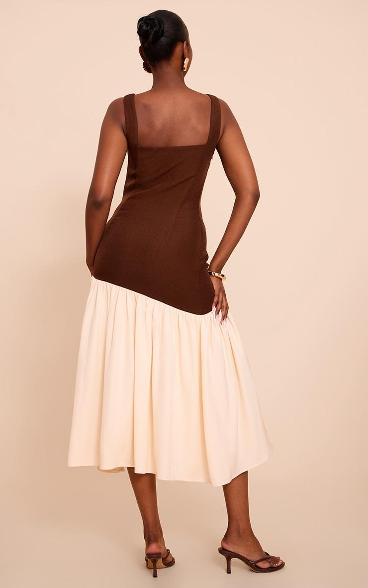 Chocolate Contrast Pleated Hem Square Neck Midaxi Dress Product Image