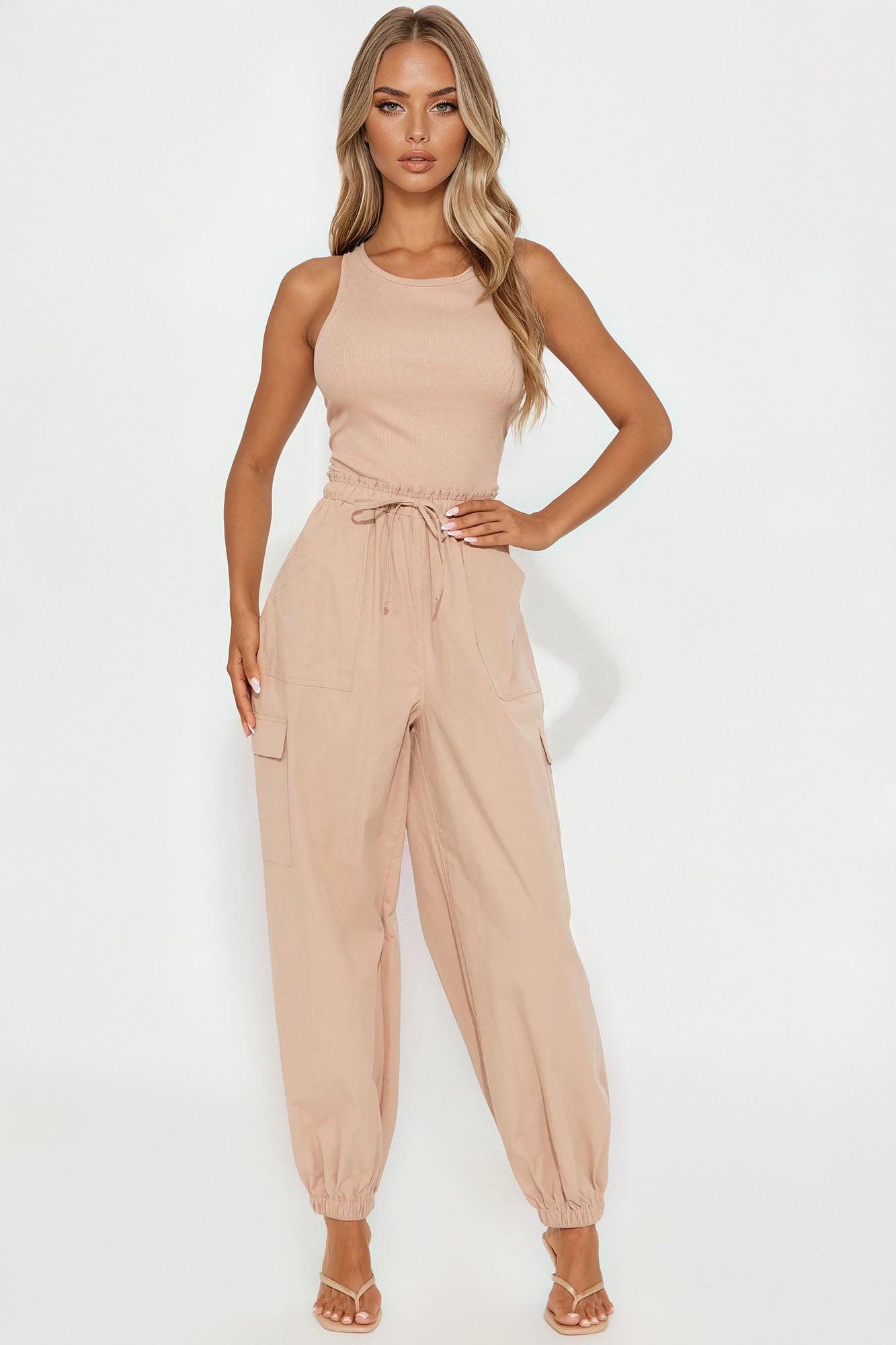 Productive Day Jogger Leg Jumpsuit - Tan Product Image