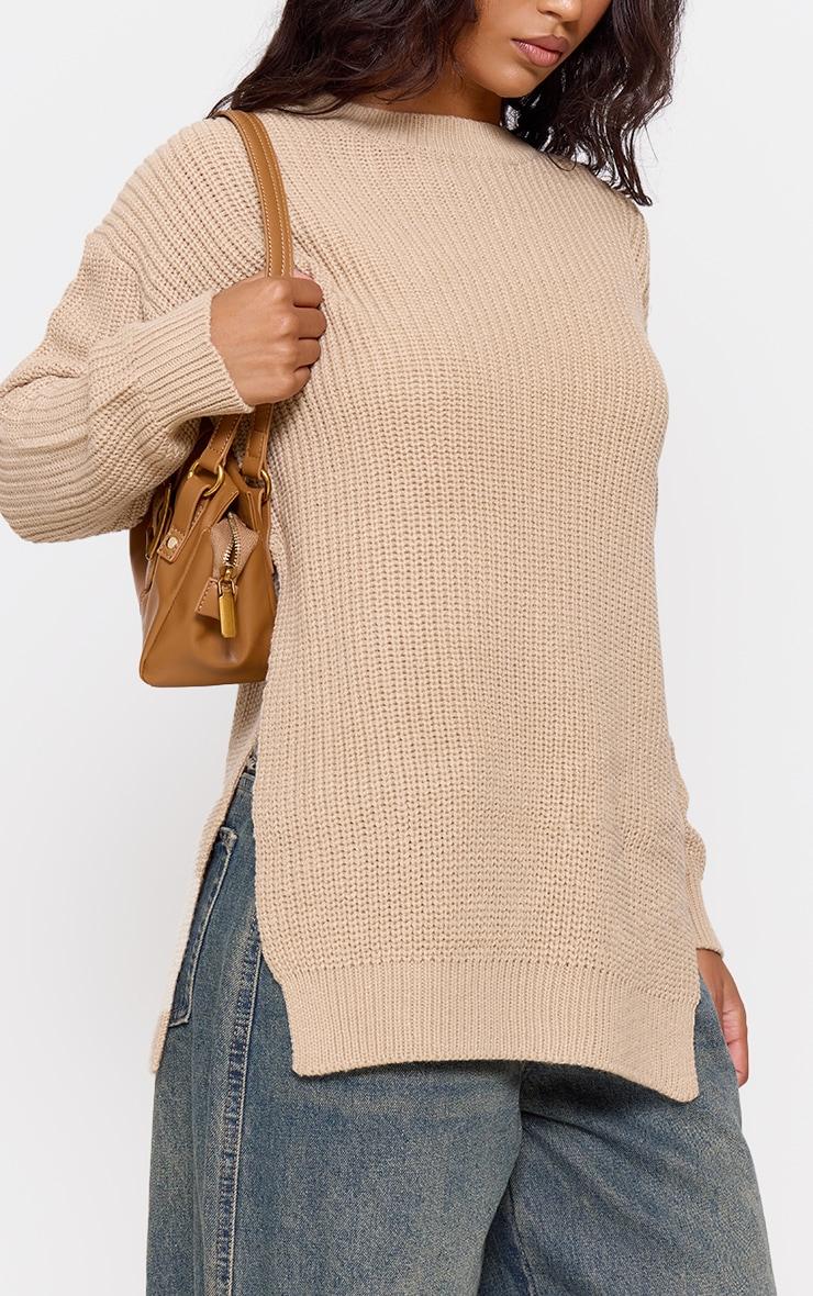 Stone Round Neck Side Split Sweater Product Image