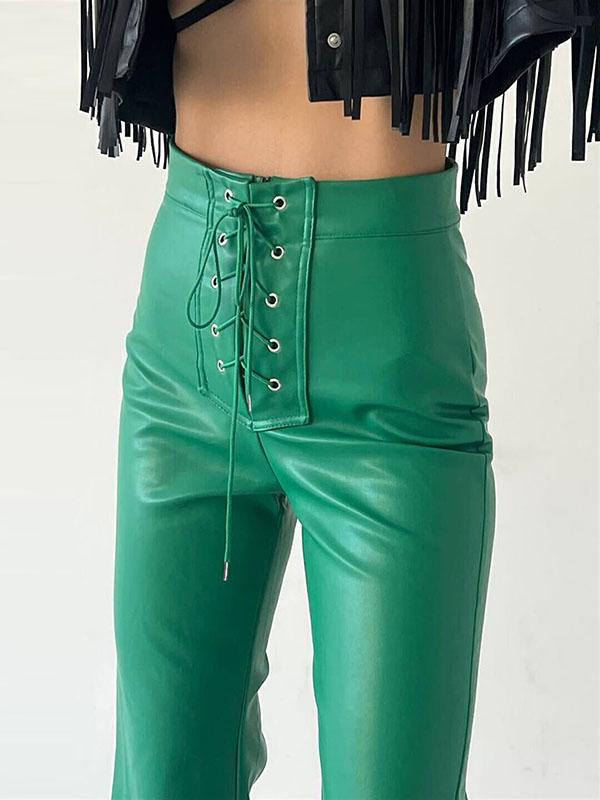 Flared Pants Bandage Solid Color Pants Trousers Product Image