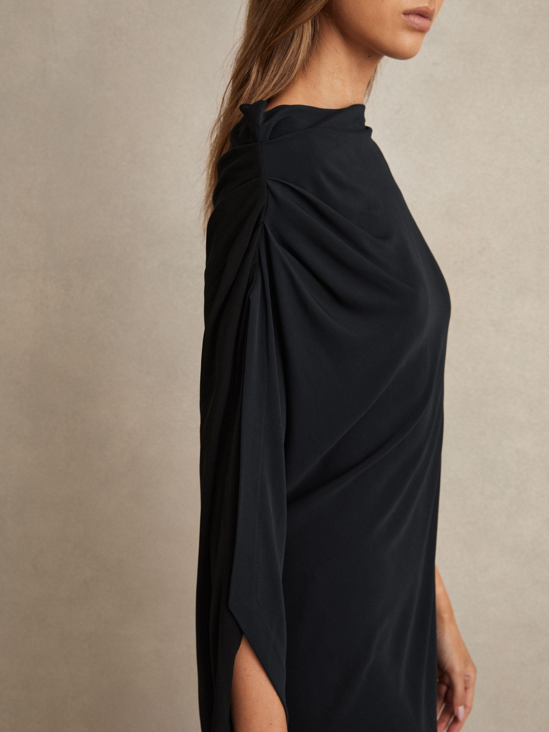 Asymmetric Draped Jersey Dress in Navy/Black Product Image