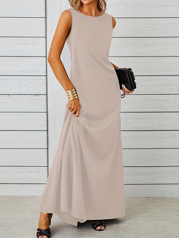 A-Line Loose Solid Color Round-Neck Maxi Dresses Product Image
