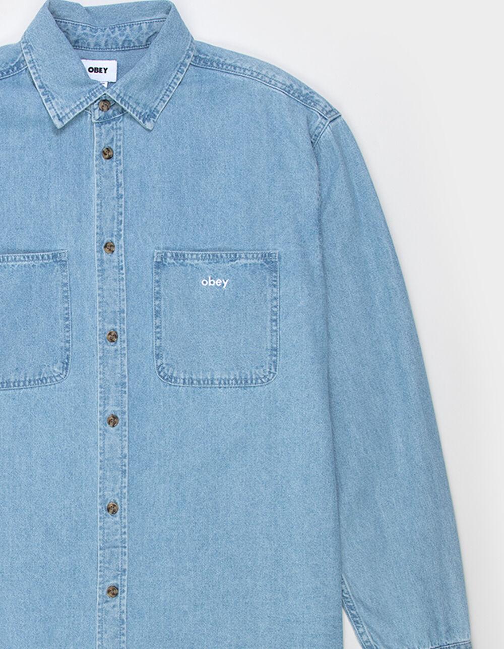 OBEY Bigwig Dean Mens Button Up Denim Shirt - LIGHT INDIGO Product Image