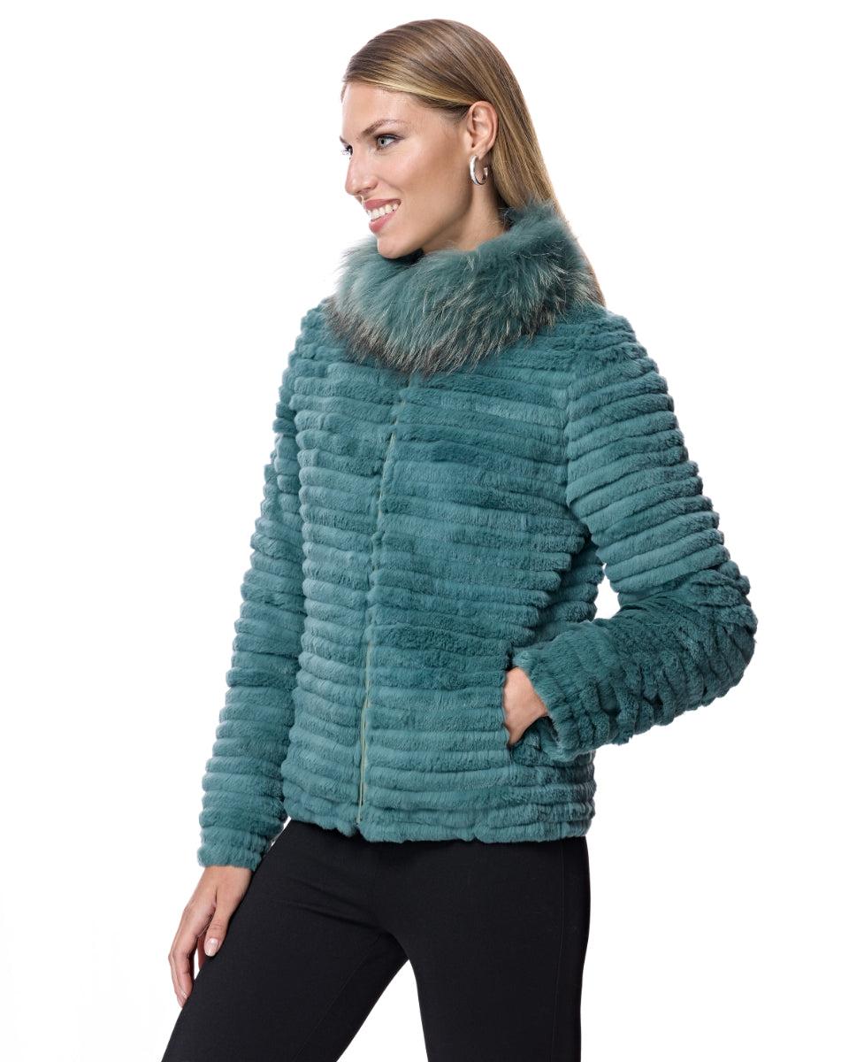 Rabbit Jacket with Raccoon Collar Product Image