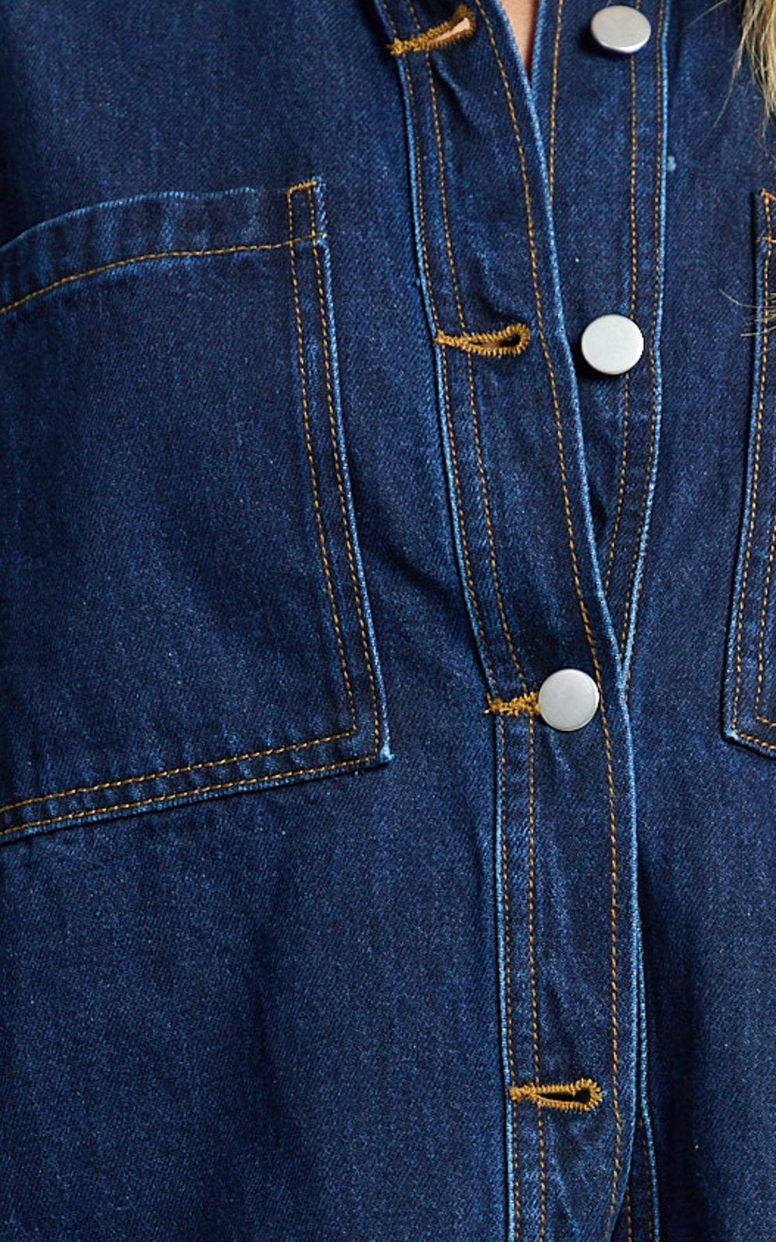 Rhianna Top - Oversized Recycled Denim Hardware Detail Short Sleeve Shirt in Indigo Wash Product Image
