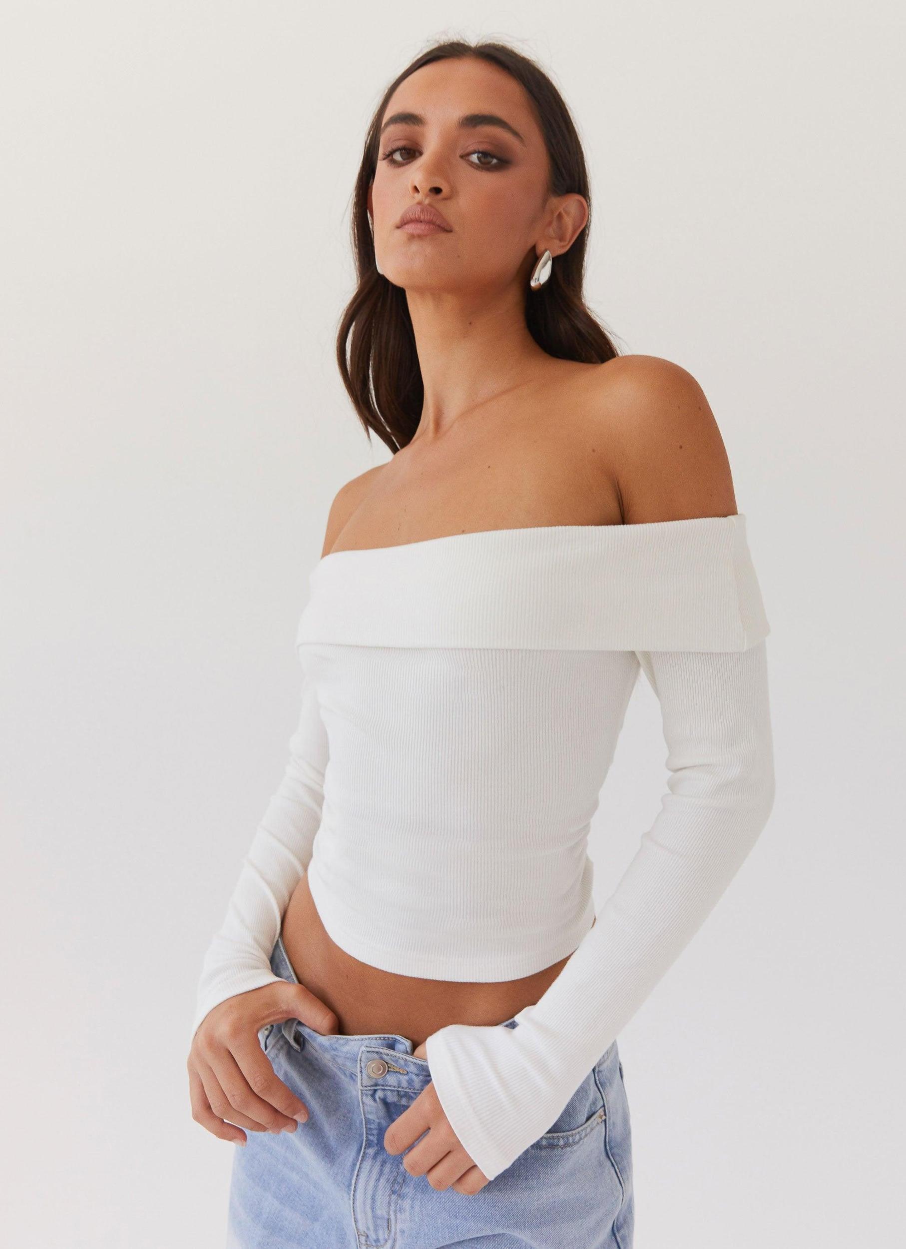 Hayley Long Sleeve Ribbed Top - White Product Image
