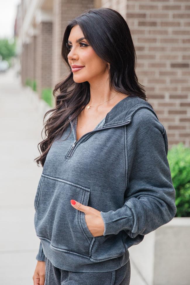 Learn As You Go Black Acid Washed Quarter Zip Pullover FINAL SALE Product Image