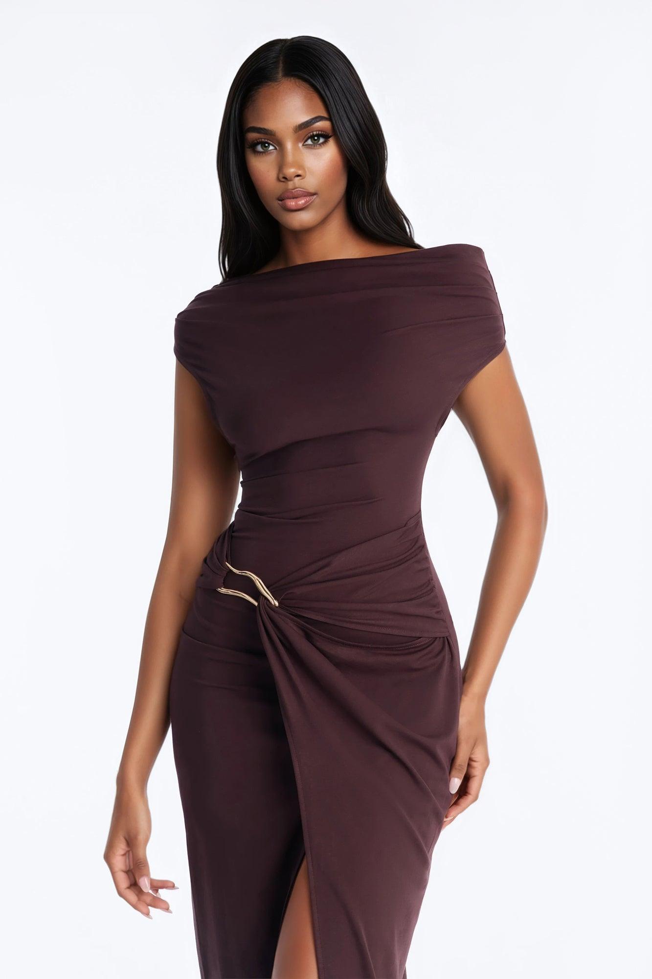 Brianna Hardware Maxi Dress - Chocolate Female Product Image