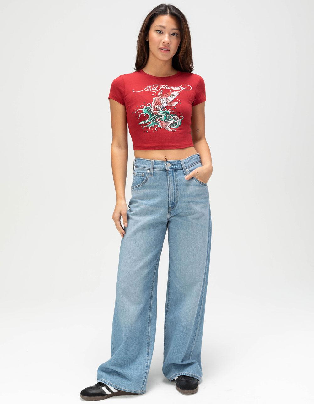 ED HARDY Koi Fish Womens Baby Tee - WINE Product Image