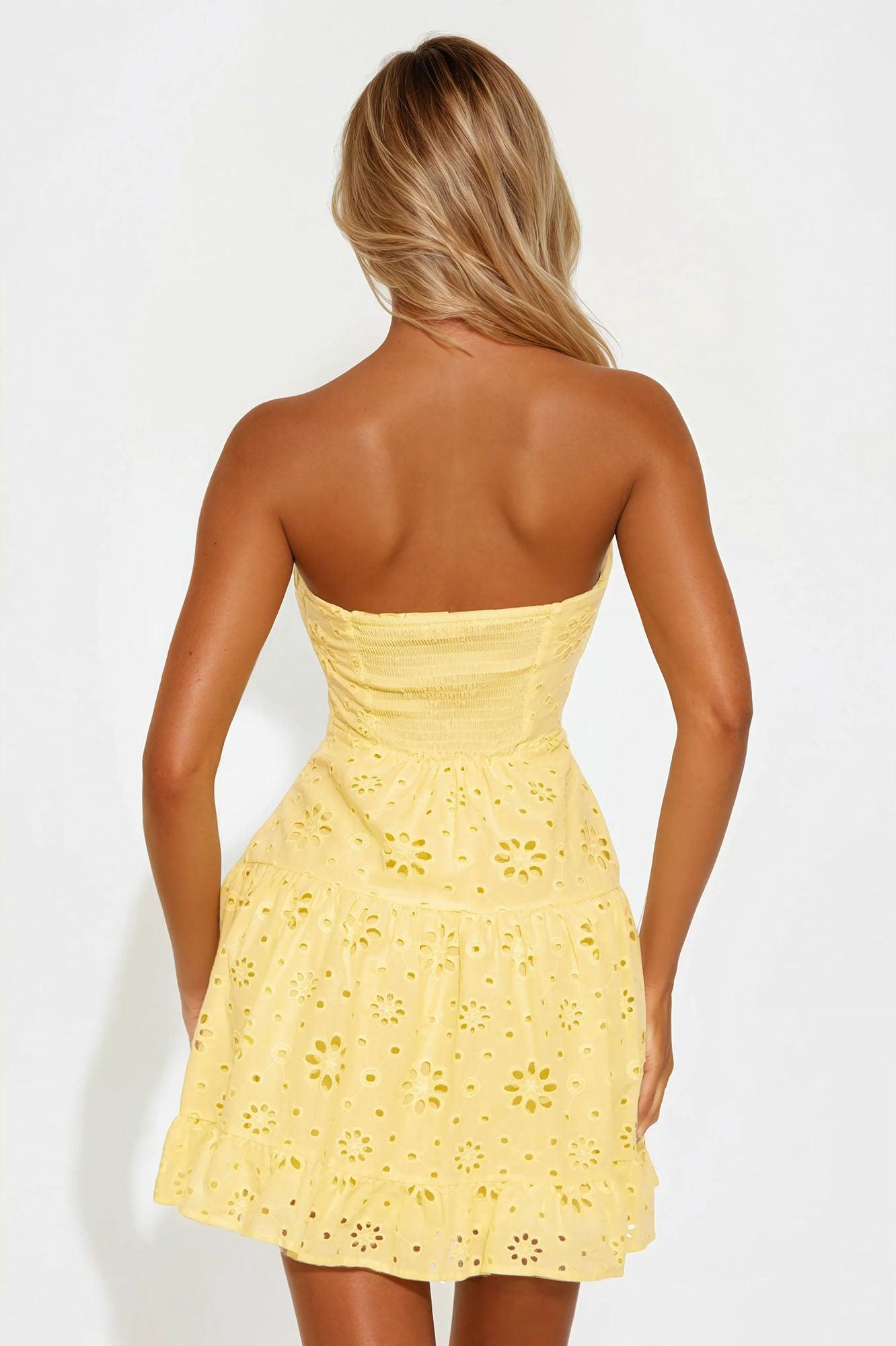 Sally Eyelet Mini Dress - Yellow Product Image