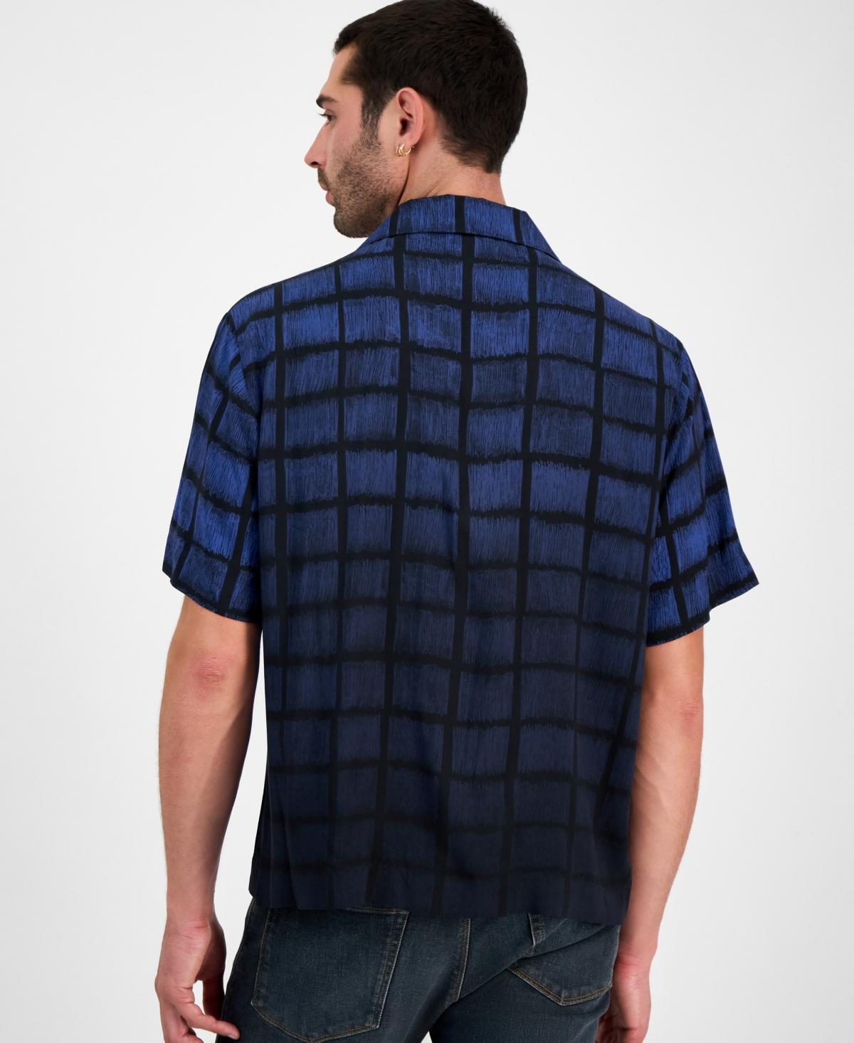 HUGO BOSS Oversize-fit Shirt In Square-print Poplin In Blue Product Image