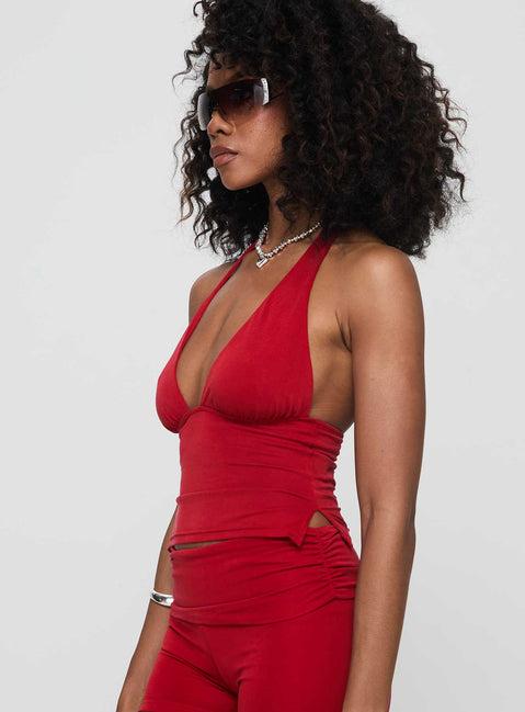 Take Me Out Halter Top Red Product Image