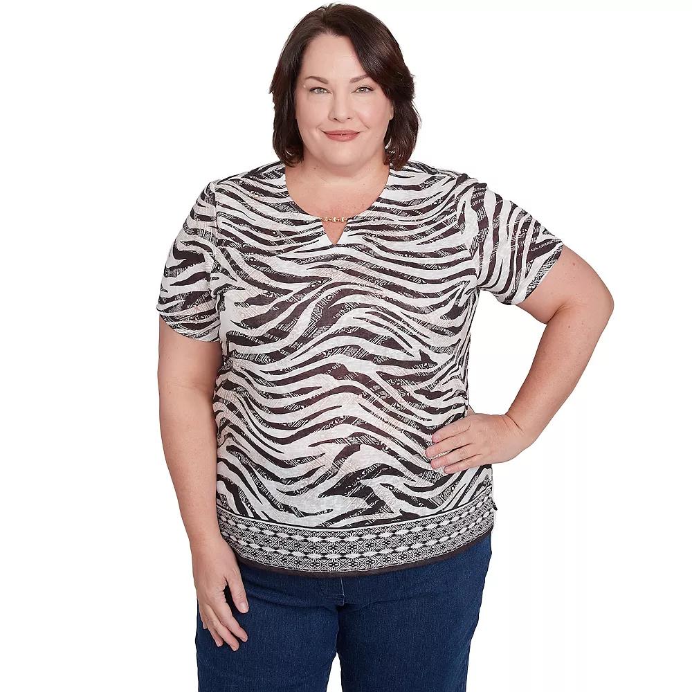 Plus Size Alfred Dunner Beaded Splitneck Animal Print Top, Women's, Size: 1XL, Black And Product Image