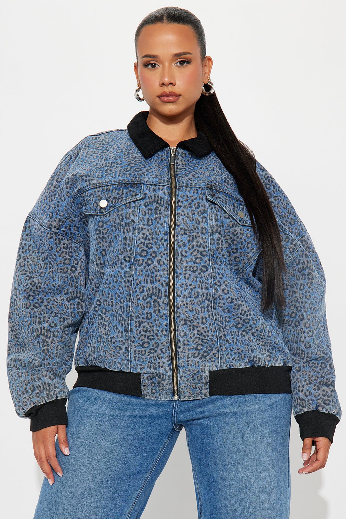 Spotted Out Oversized Denim Bomber Jacket - Medium Wash Product Image