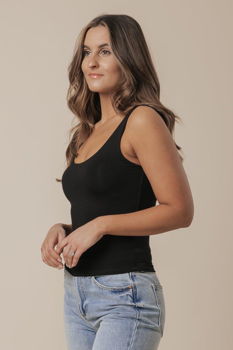 Scoop Neck Double Lined Jersey Tank - Black Product Image