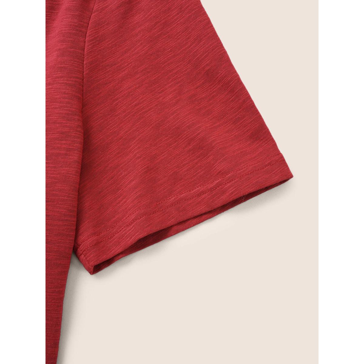 Plus Size Plain V Neck Lace Panel T-shirt Red Women Elegant Non Plain V-neck Everyday T-shirts BloomChic 10/M Product Image