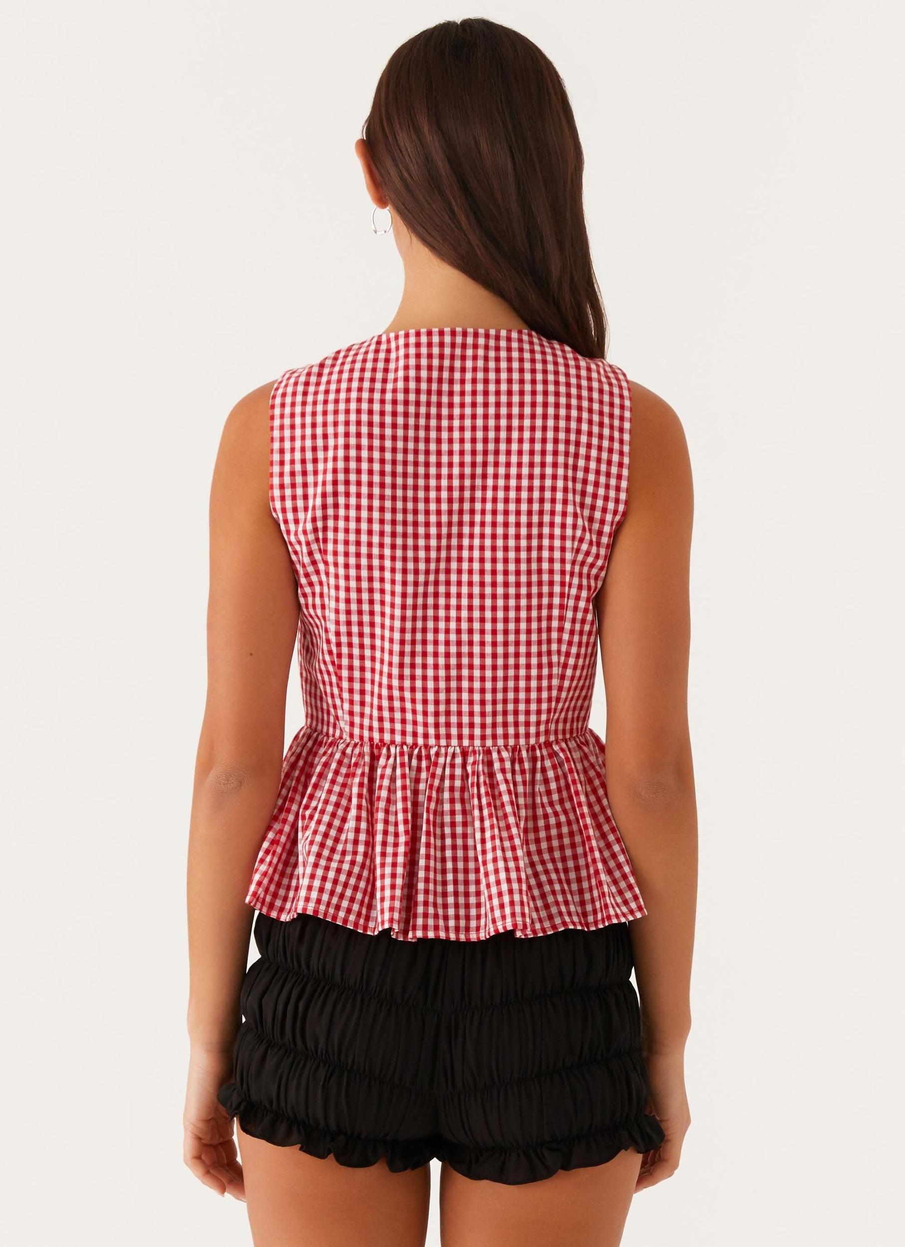Cyrene Tie Top - Red Gingham Product Image