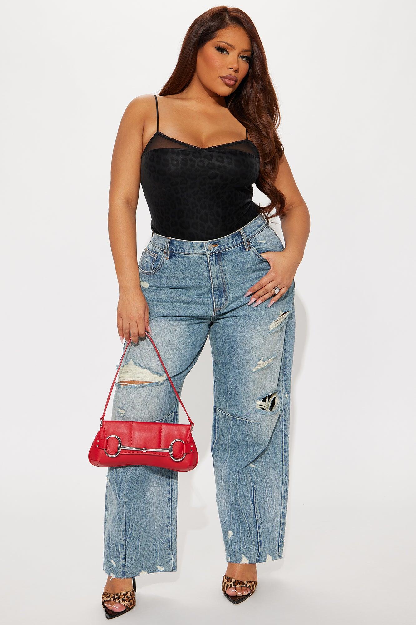 Bexy Destructed Barrel Wide Leg Jeans - Medium Wash Female Product Image
