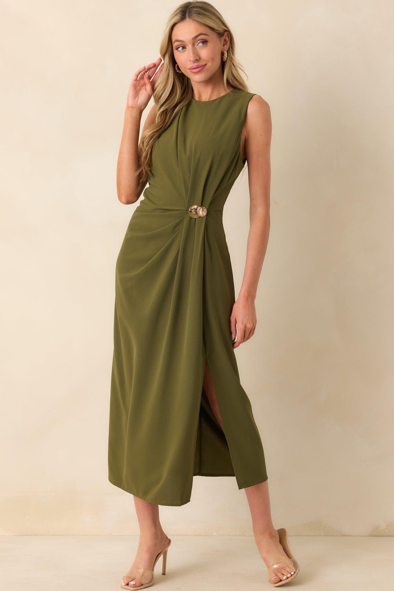 Move With Purpose Olive Green Ruched Maxi Dress Product Image