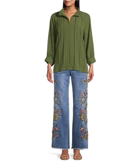 John Mark Floral Embroidered Wide Leg 5-Pocket Style Jeans Product Image
