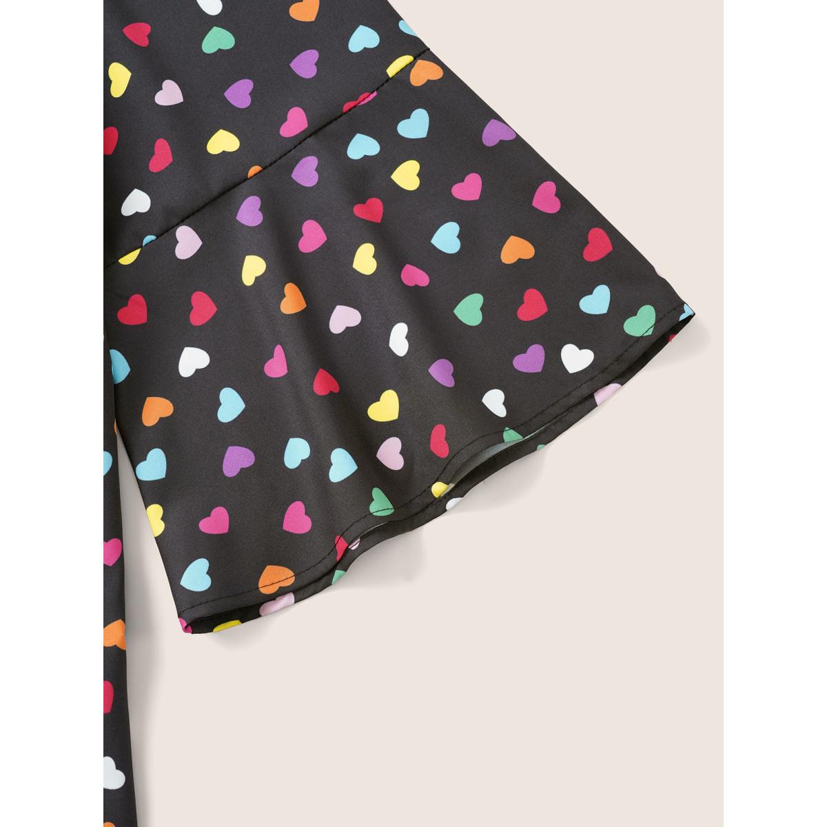 Plus Size Black Colour Heart Print Bell Sleeve Blouse Women Elegant Elbow-length sleeve Shirt collar Everyday Blouses BloomChic 18-20/2X Product Image