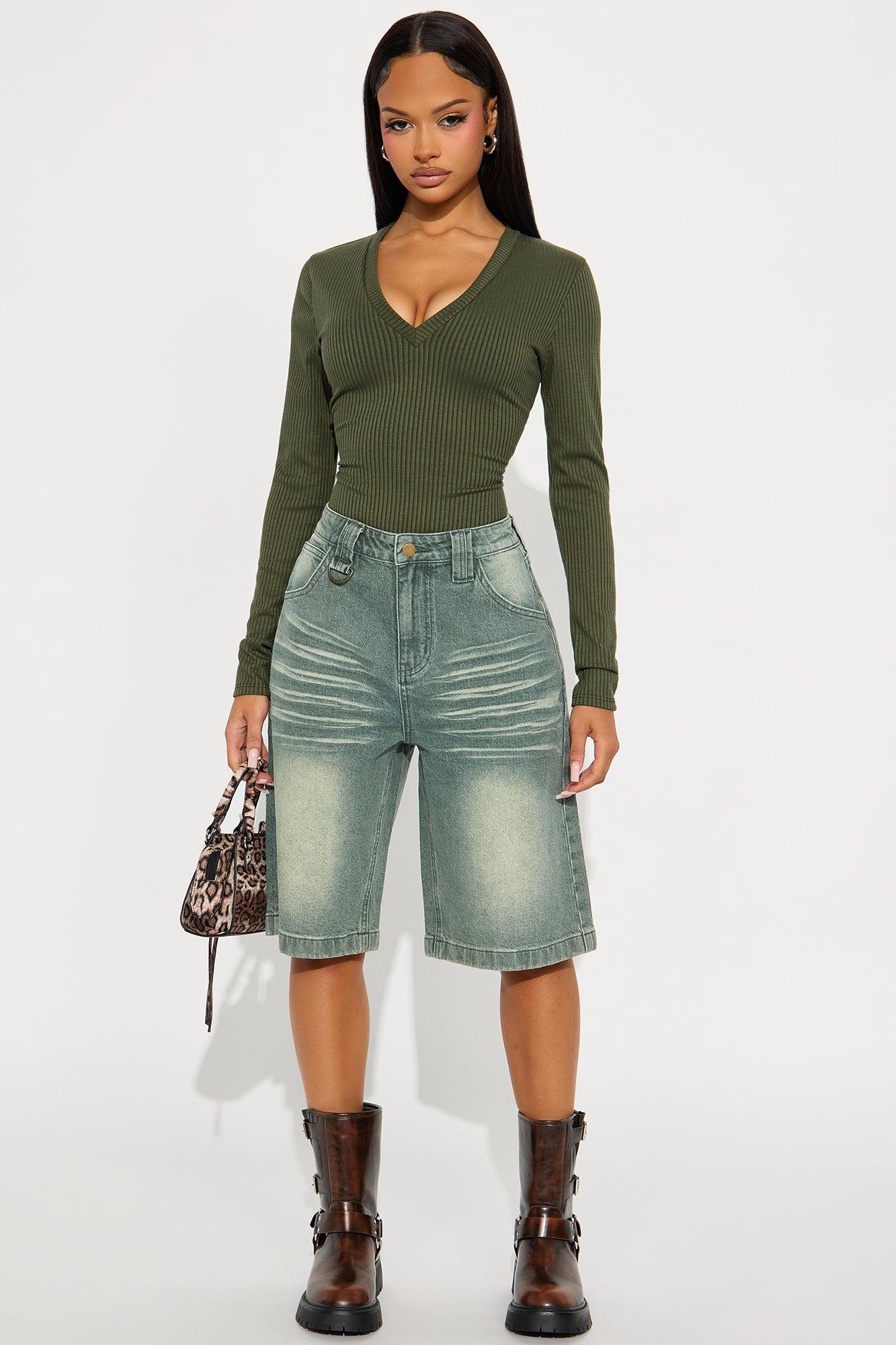Sophia Denim Jorts - Olive Female Product Image
