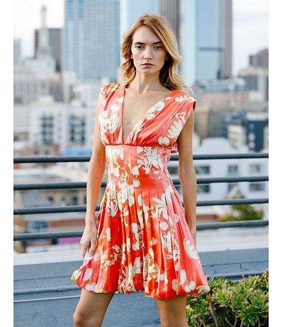 CIEBON Lyss Floral Print V-Neck Cap Sleeve Bubble Mini Dress Product Image