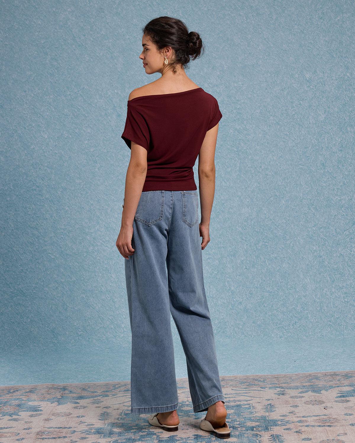 Red Cowl Sleeve Off The Shoulder Tee Product Image