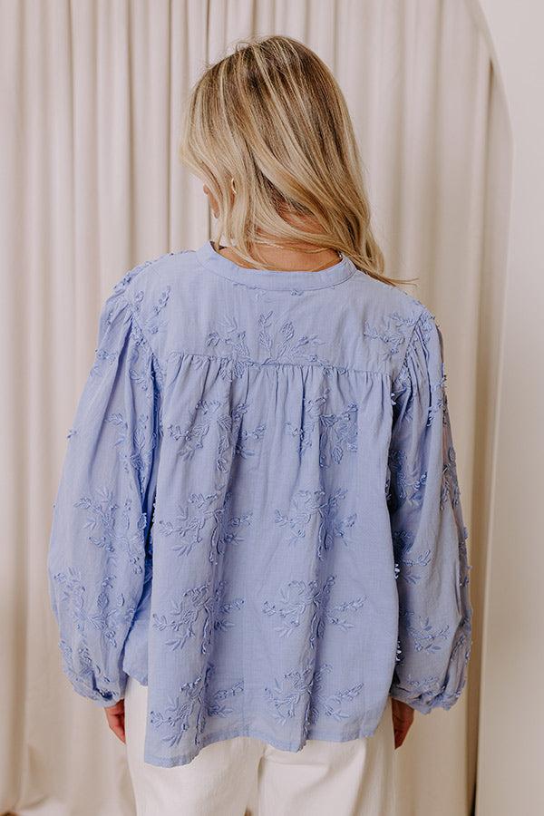 Lost In Love Embroidered Button Up in Sky Blue Product Image