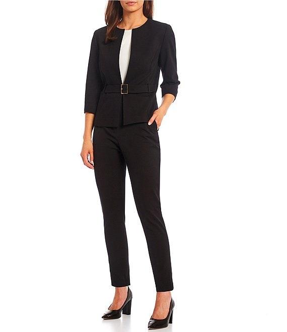 Preston & York Leigh Belted Crew Neck 3/4 Sleeve Blazer Product Image