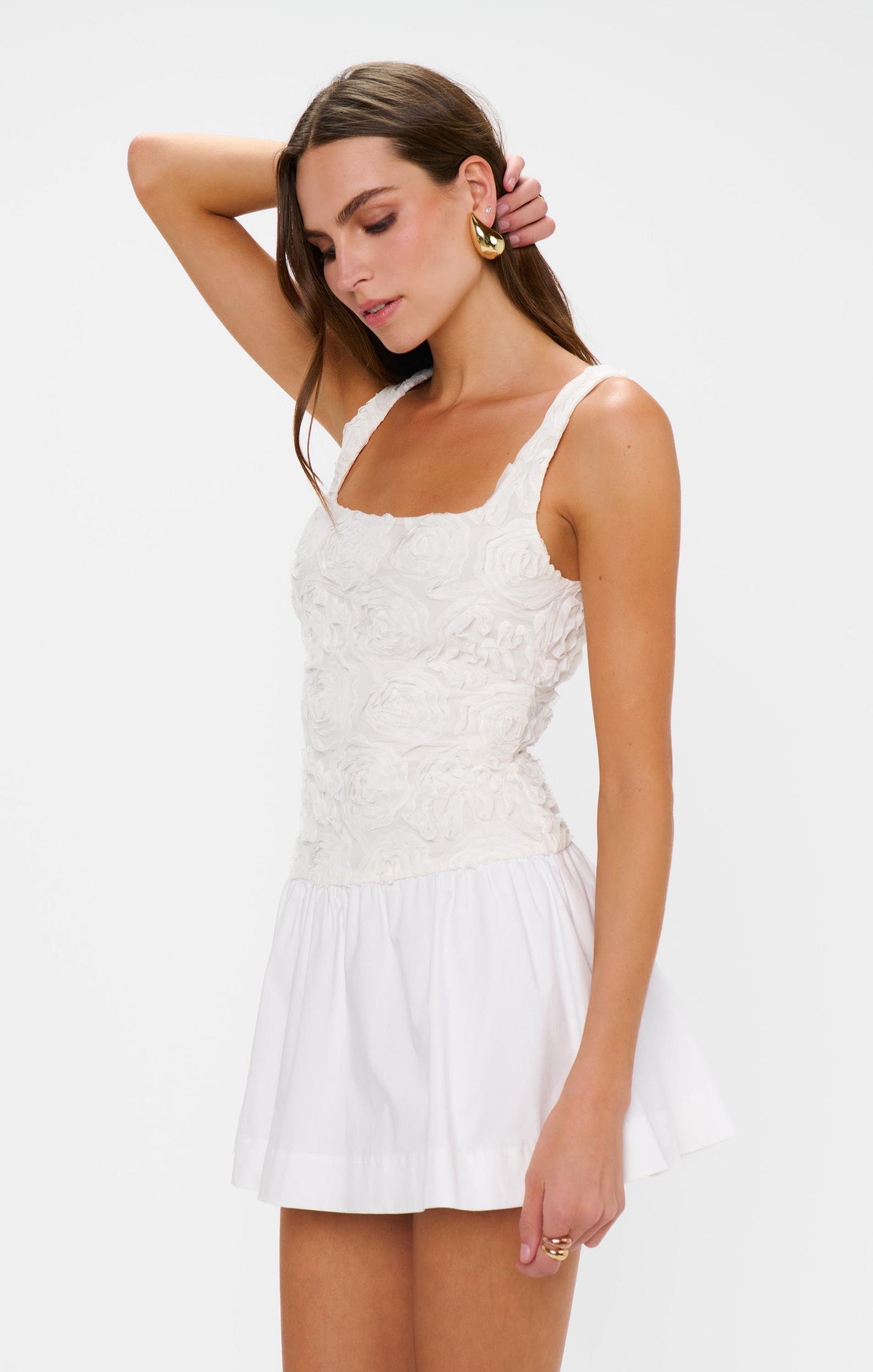 Bradshaw Mini Dress ~ Rosette Mesh White Product Image