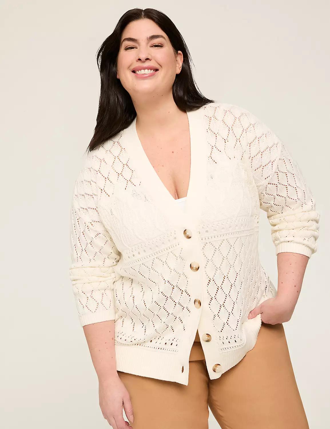 Pointelle Stitch Button-Front Cardigan Product Image