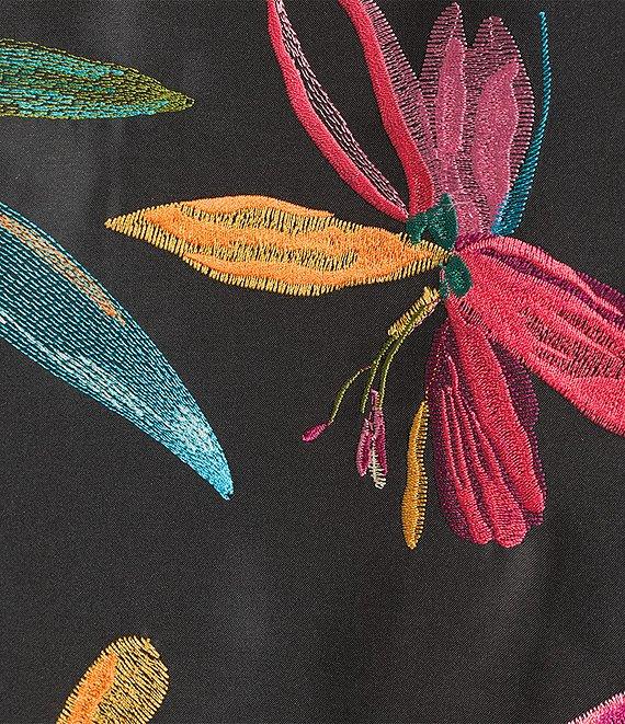 Caroline Rose Plus Size Glorious Garden Floral Embroidered Jacquard Spread Collar Bracelet Sleeve Open-Front Statement Jacket Product Image