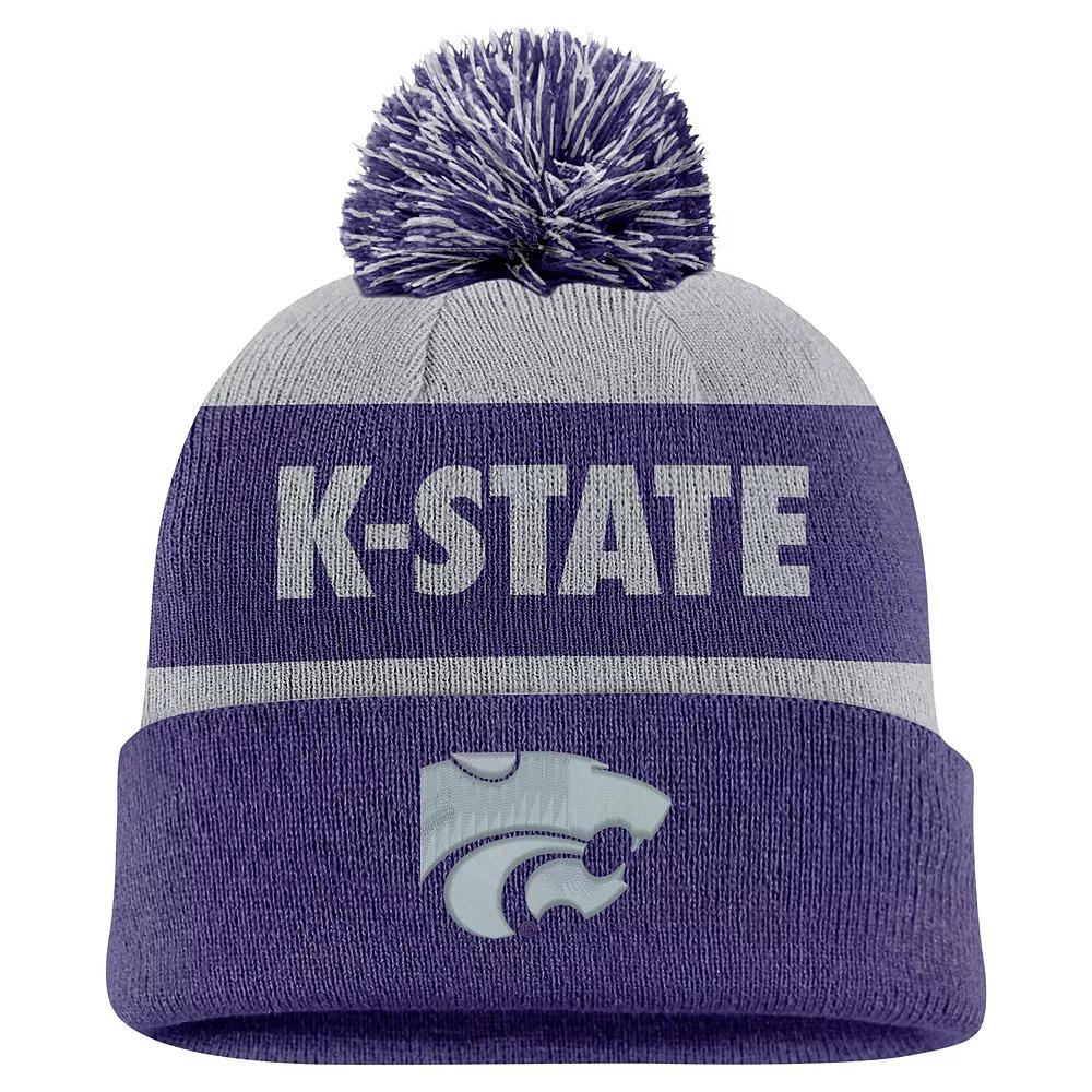 Men's Nike Gray/Purple Kansas State Wildcats Peak Stripe Cuffed Knit Hat with Pom, Grey Product Image