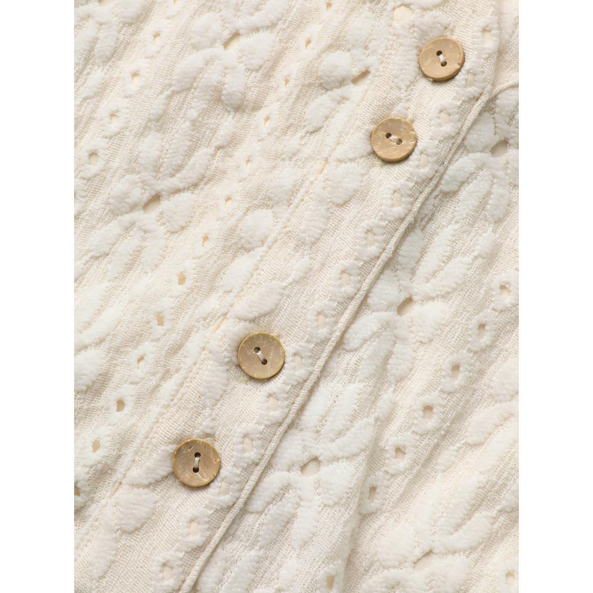 Plus Size Textured Button Detail Cap Sleeve Dress Ivory Women Elegant Texture V-neck Cap Sleeve Curvy BloomChic 18-20/2X Product Image