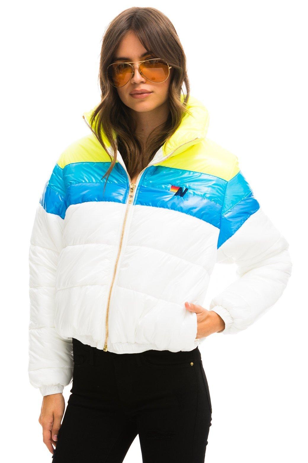 COLOR BLOCK LUXE APRES PUFFER JACKET - GLOSSY WHITE Female Product Image