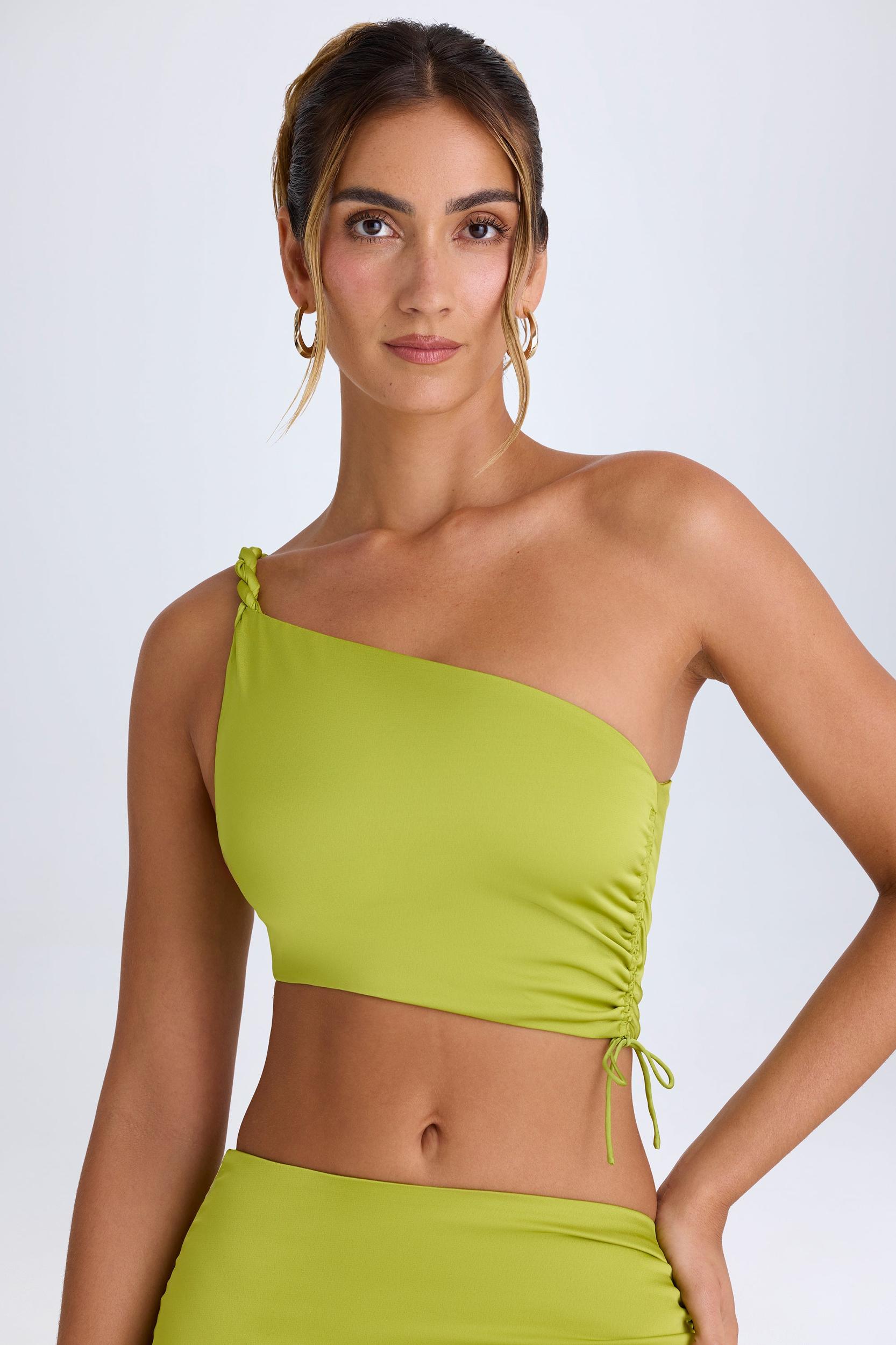 Ruched Asymmetric Crop Top in Pear Green Product Image