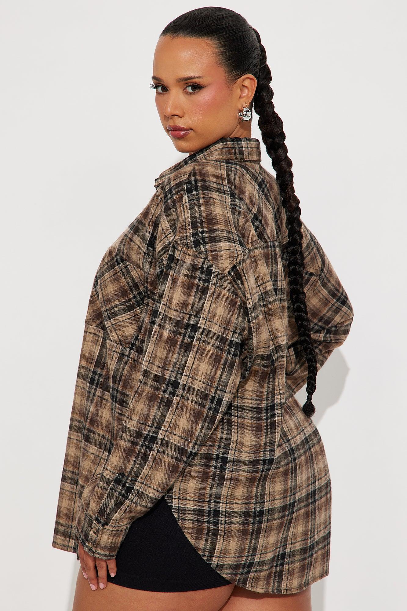 Where You At Flannel Plaid Shirt - Brown Combo Female Product Image
